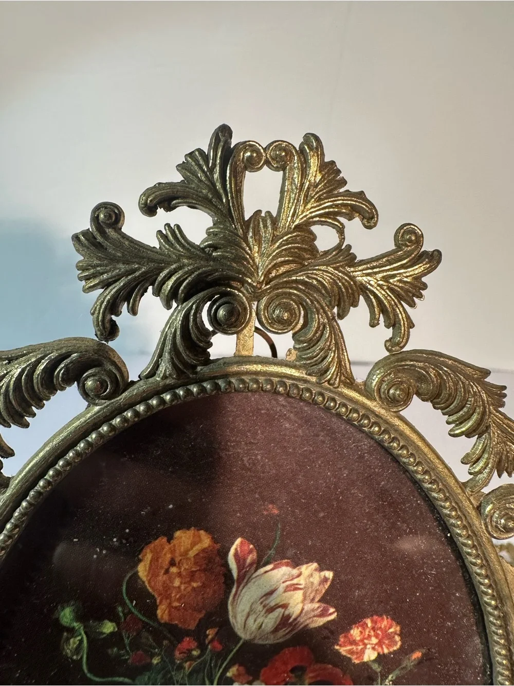 Victorian Set Of 2 1900-1920 Hanging Metal Oval Framed Floral Bouquet Italy